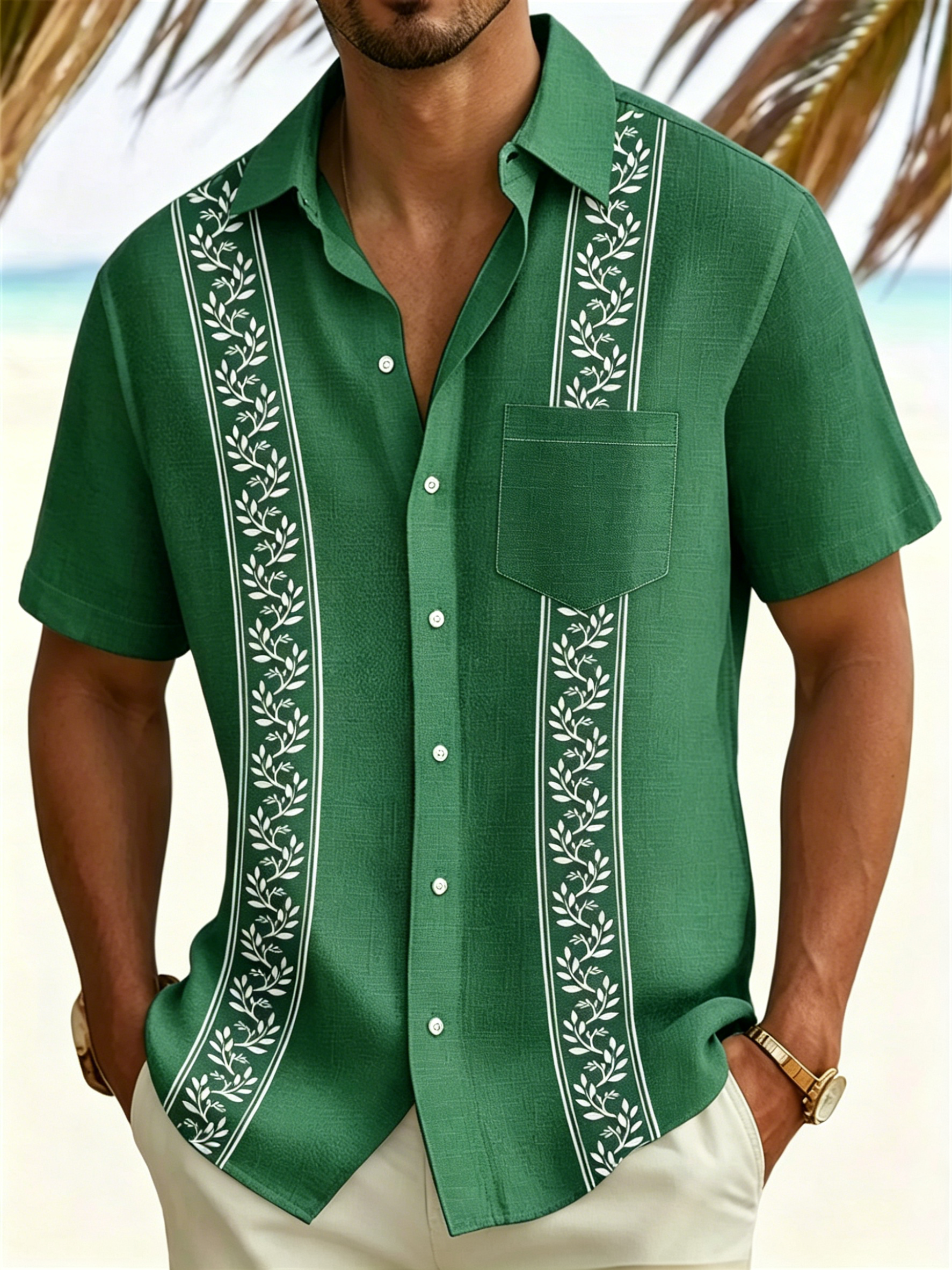 Lightweight Textured Mens Resort Wear Short Sleeve Shirt