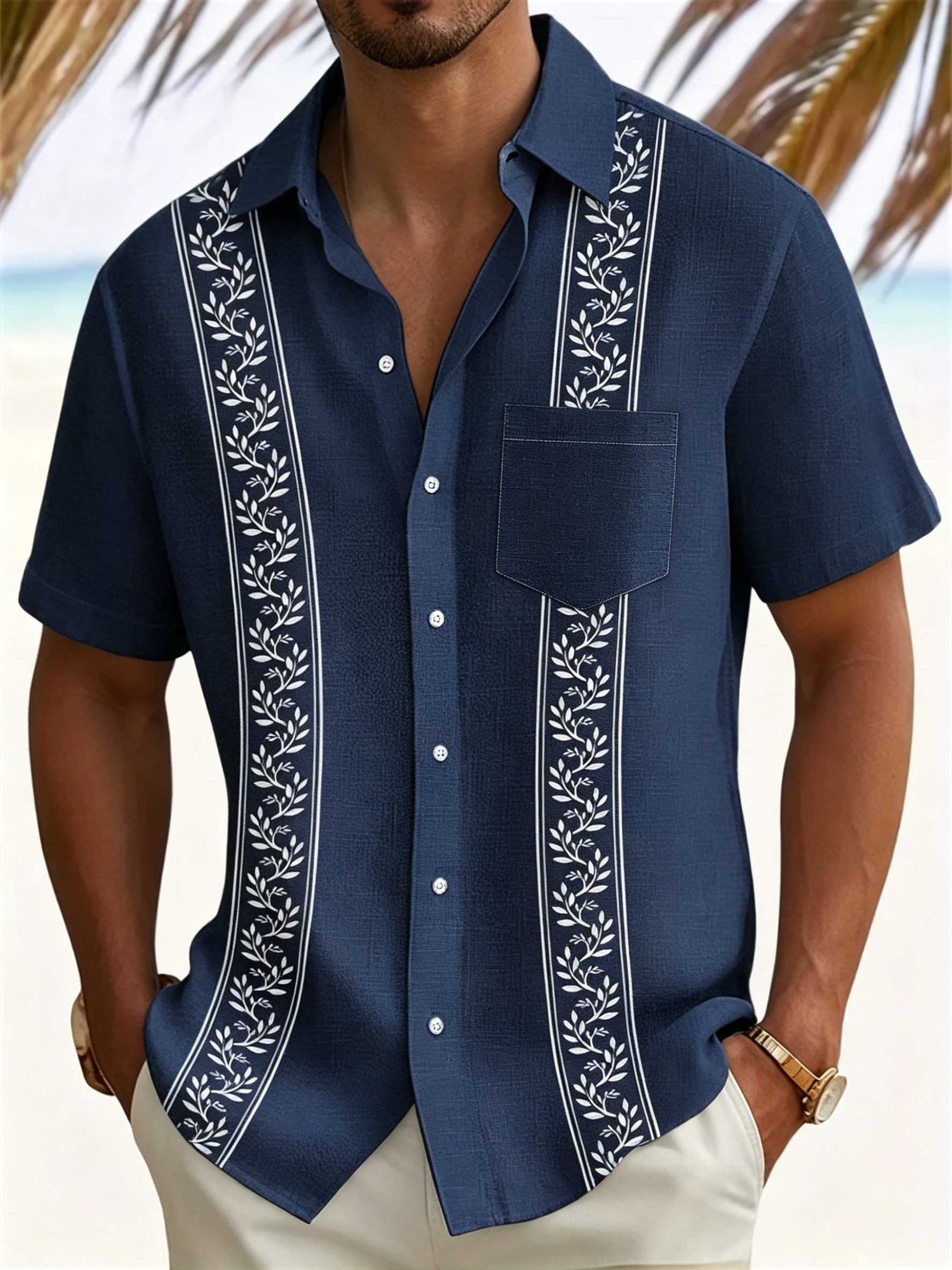 Lightweight Textured Mens Resort Wear Short Sleeve Shirt