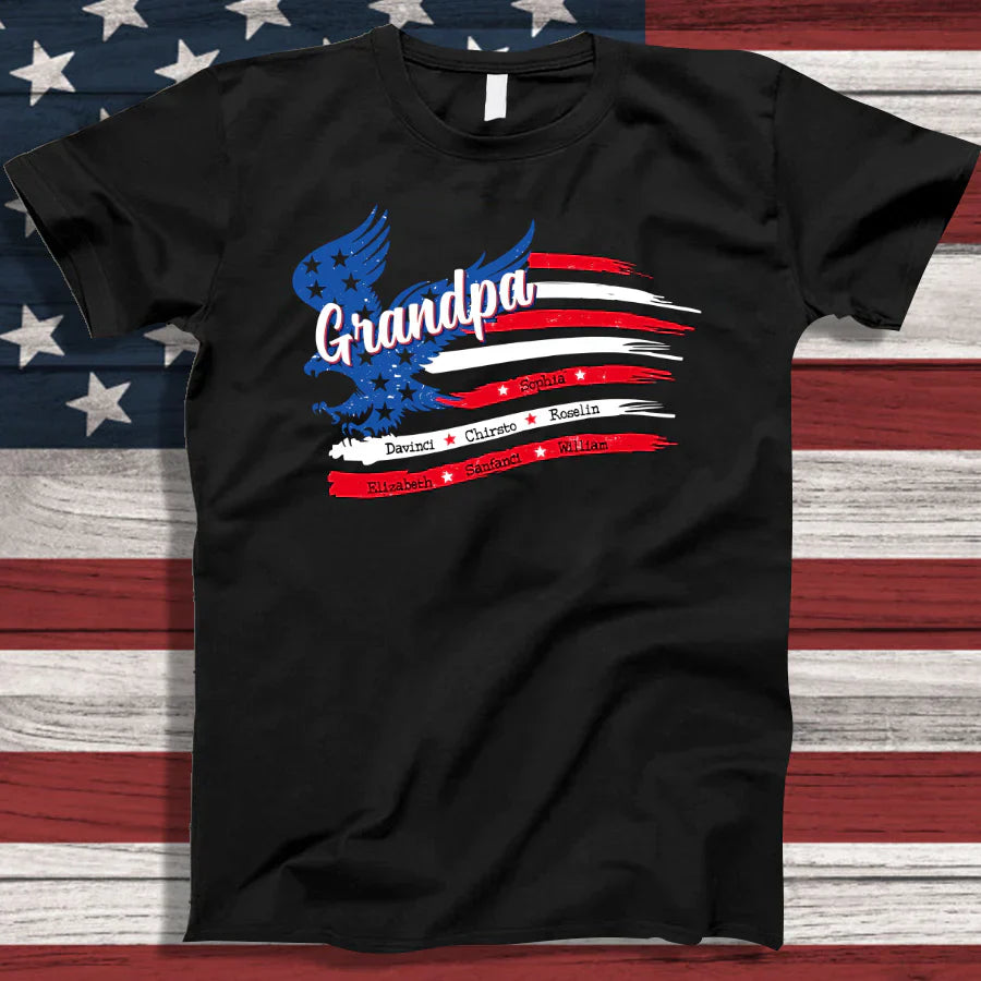 Grandpa With Grandkids Names 4th Of July CTL94 T-Shirt