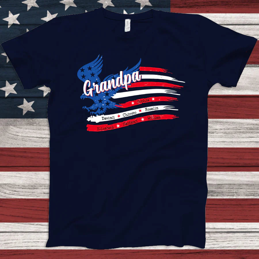 Grandpa With Grandkids Names 4th Of July CTL94 T-Shirt