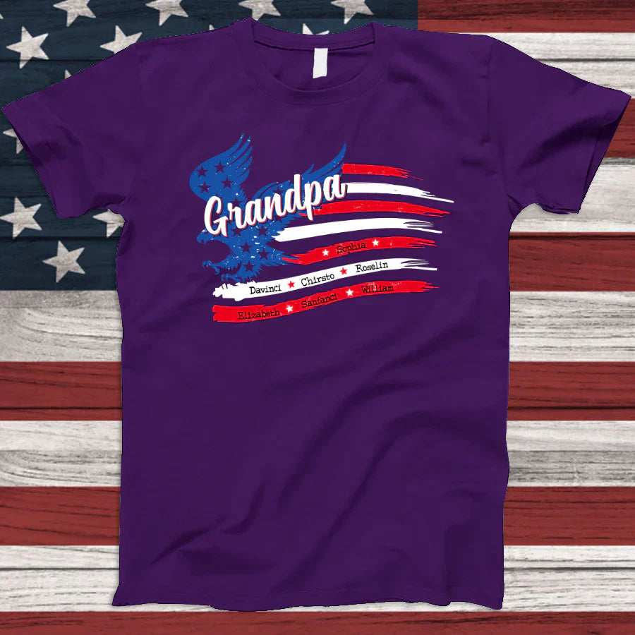 Grandpa With Grandkids Names 4th Of July CTL94 T-Shirt