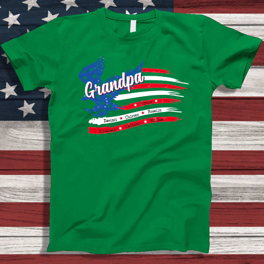 Grandpa With Grandkids Names 4th Of July CTL94 T-Shirt