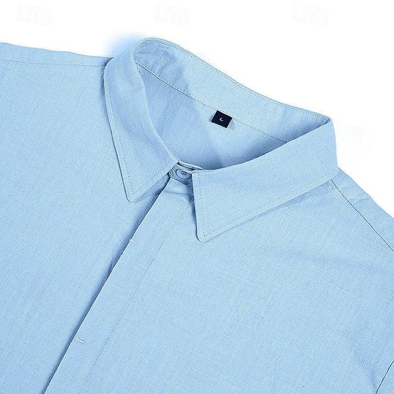 Men's Shirt Linen Shirt Summer Shirt Button Down Shirt Casual Shirt Beach Shirt Solid Color Vacation Daily Black White Pink Blue Short Sleeve Collar Summer Clothing Apparel 2026 - $23.99 &ndash;P8