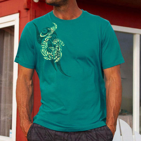 Turquoise Mano Fish Hook Pima short-sleeved T-shirt