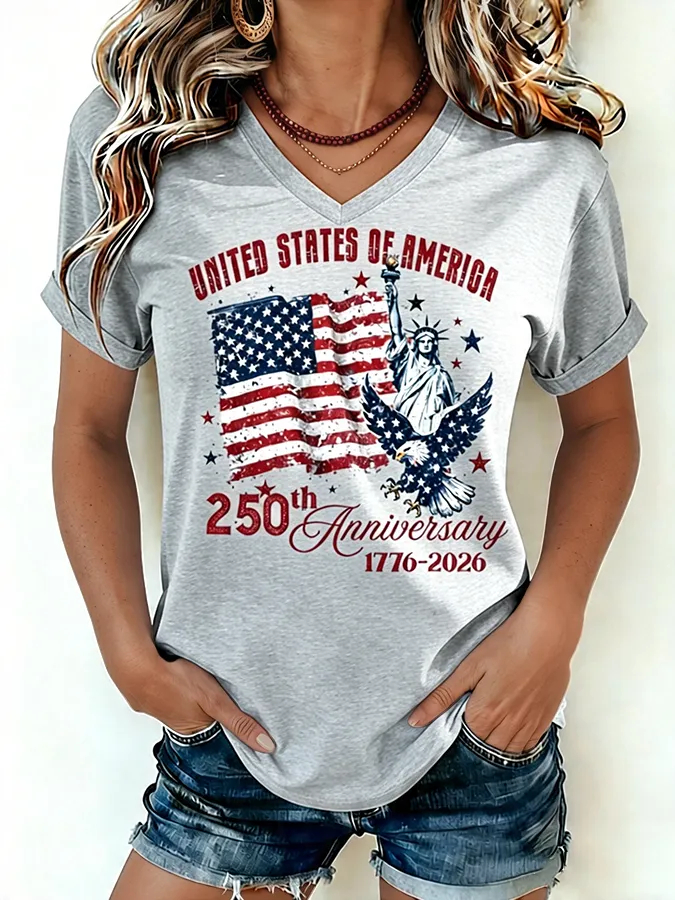 250th Anniversary Patriotic Printed Casual Ladies Short Sleeve Tee