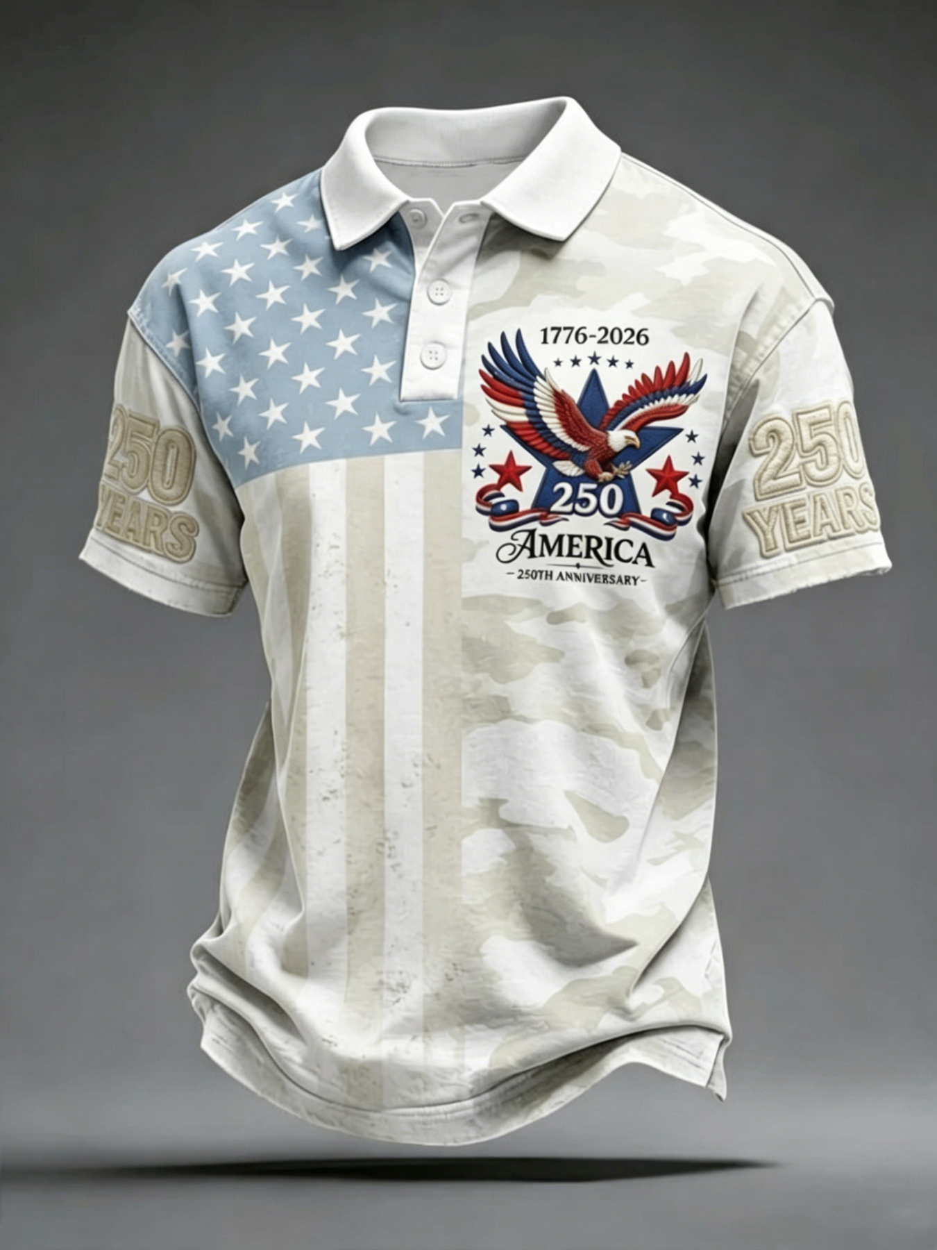 USA 250th Anniversary Camo & Flag Golf Polo Shirt – Split Design American Eagle Print, Patriotic Quick Dry Short Sleeve Casual Top