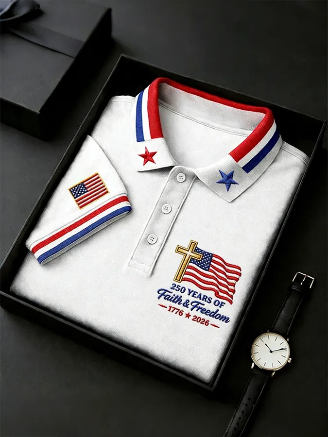 250 Years of Faith & Freedom USA Embroidered Polo Shirt