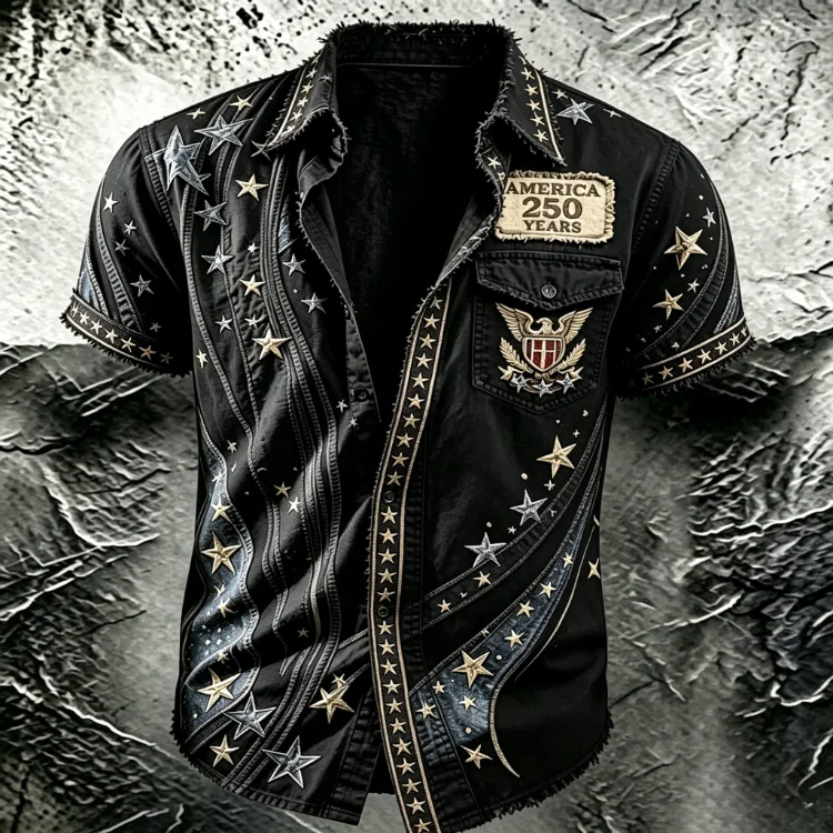 Men's America 250Th Anniversary Star Eagle Embroidery Vintage Shirt