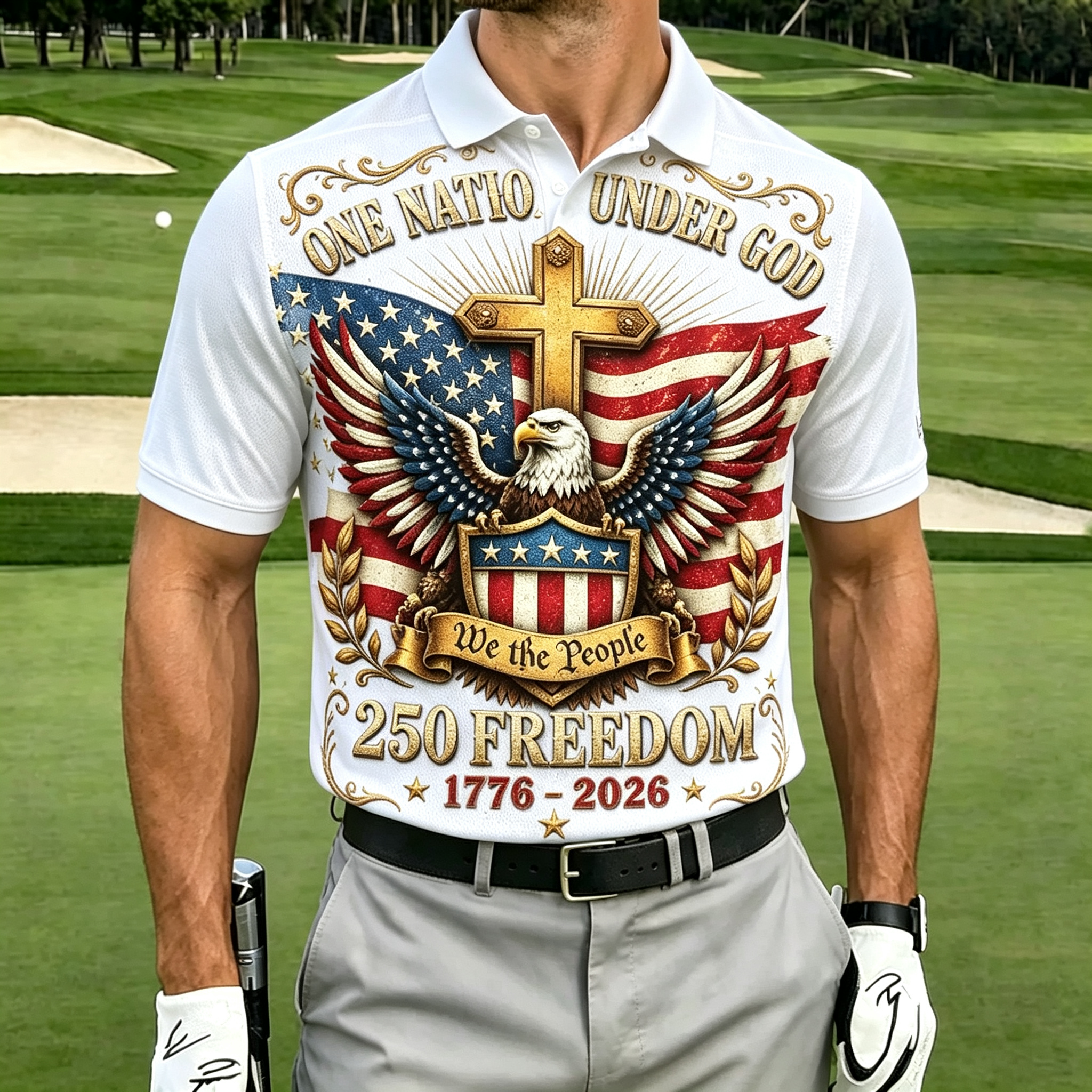 Faith Family Cross Eagle USA Flag Men Quick Dry Golf Polo