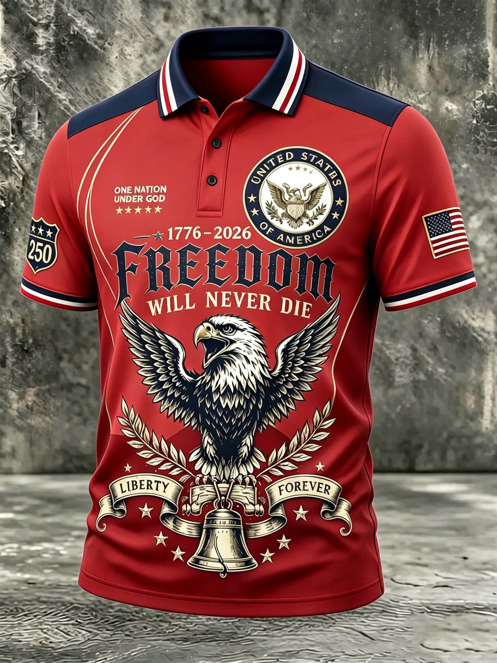 Freedom Eagle Liberty Bell Seal Color Block Men Golf Polo