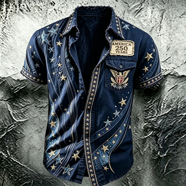 Men's America 250Th Anniversary Star Eagle Embroidery Vintage Shirt