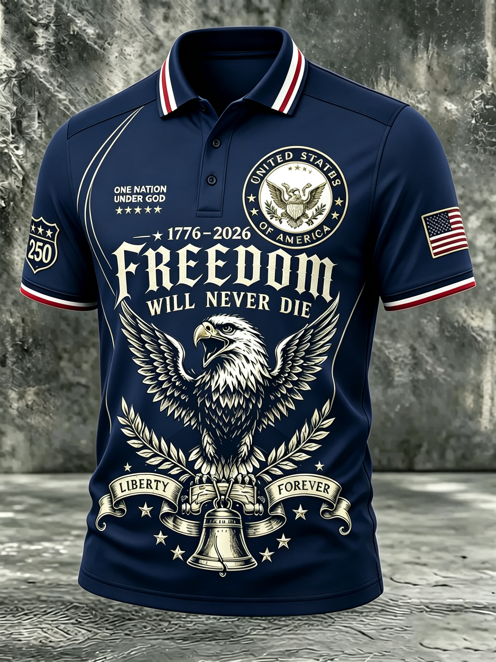 Freedom Eagle Liberty Bell Seal Color Block Men Golf Polo