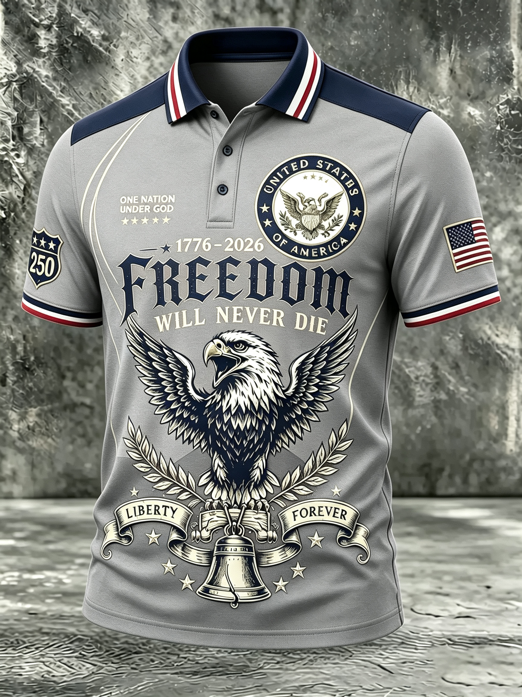 Freedom Eagle Liberty Bell Seal Color Block Men Golf Polo