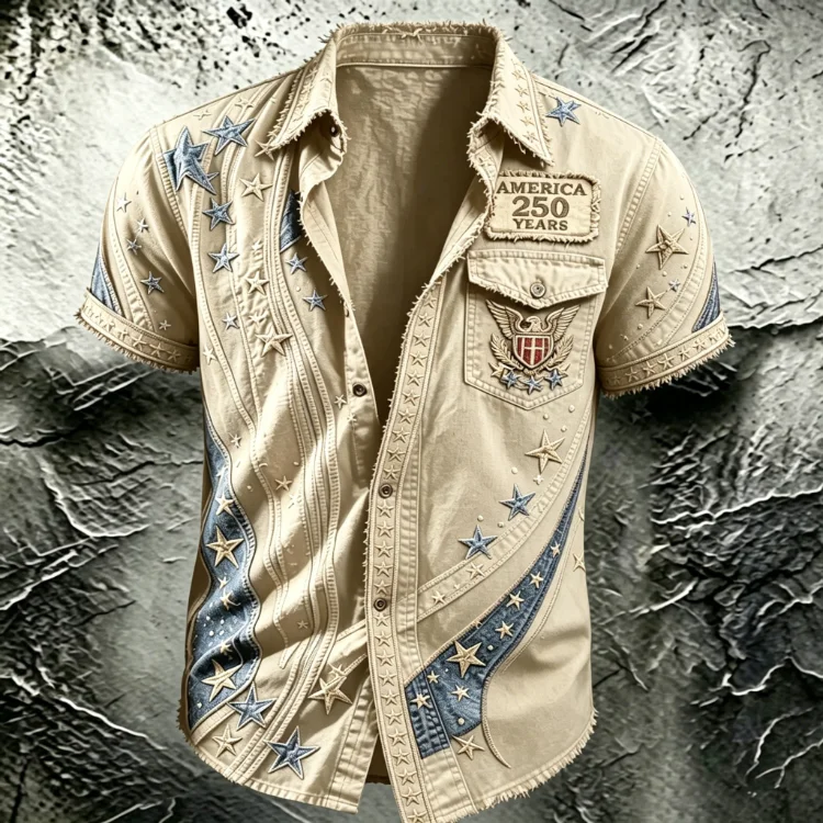 Men's America 250Th Anniversary Star Eagle Embroidery Vintage Shirt