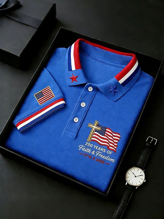 250 Years of Faith & Freedom USA Embroidered Polo Shirt