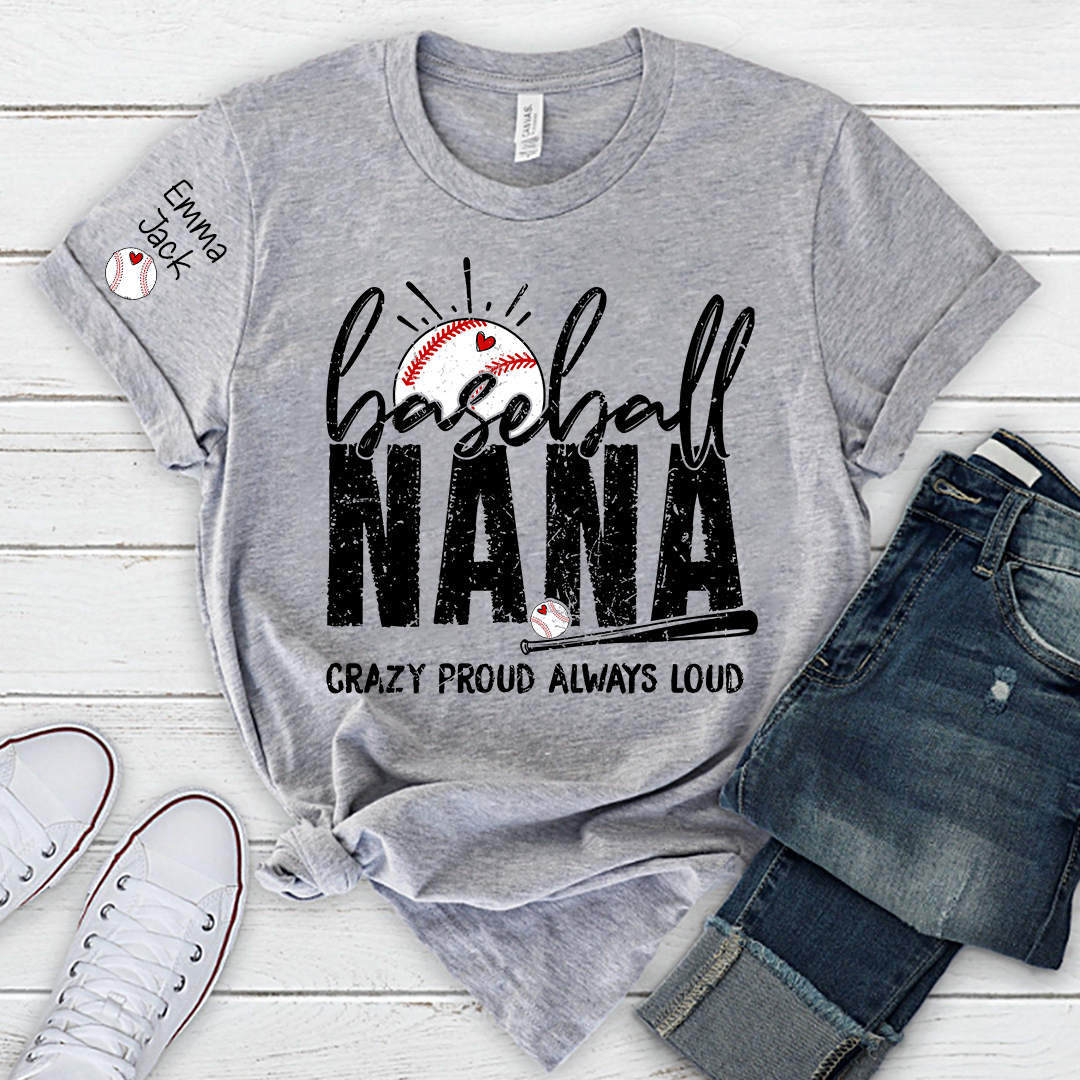 Custom Baseball Nana T-Shirt, Personalized Sports Grandma Tee for Game Day