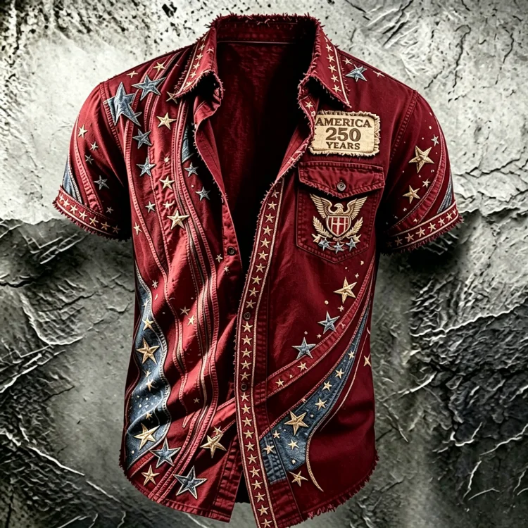 Men's America 250Th Anniversary Star Eagle Embroidery Vintage Shirt
