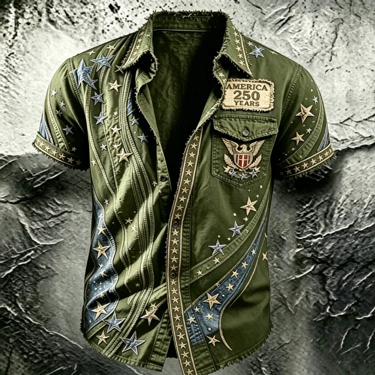Men's America 250Th Anniversary Star Eagle Embroidery Vintage Shirt