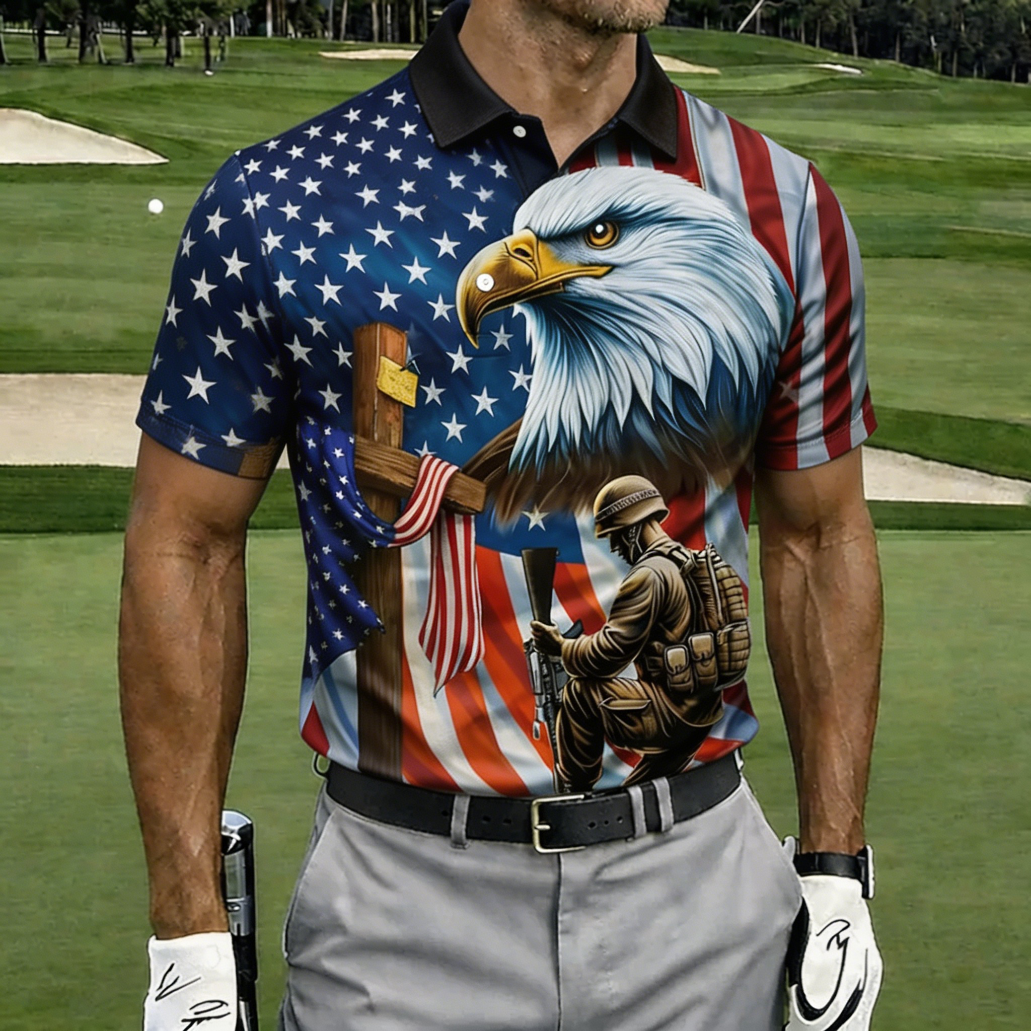 USA 250th Anniversary American Flag Golf Polo Shirt