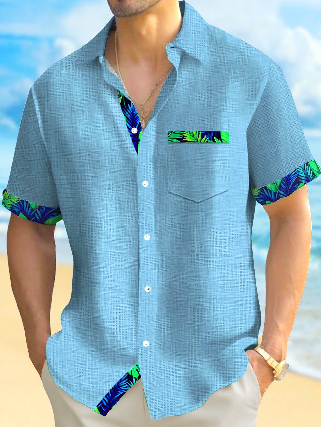 Cargks®Hawaii Basic Textured Floral Print Men's Button-Down Short-Sleeve Shirt Big & Tall