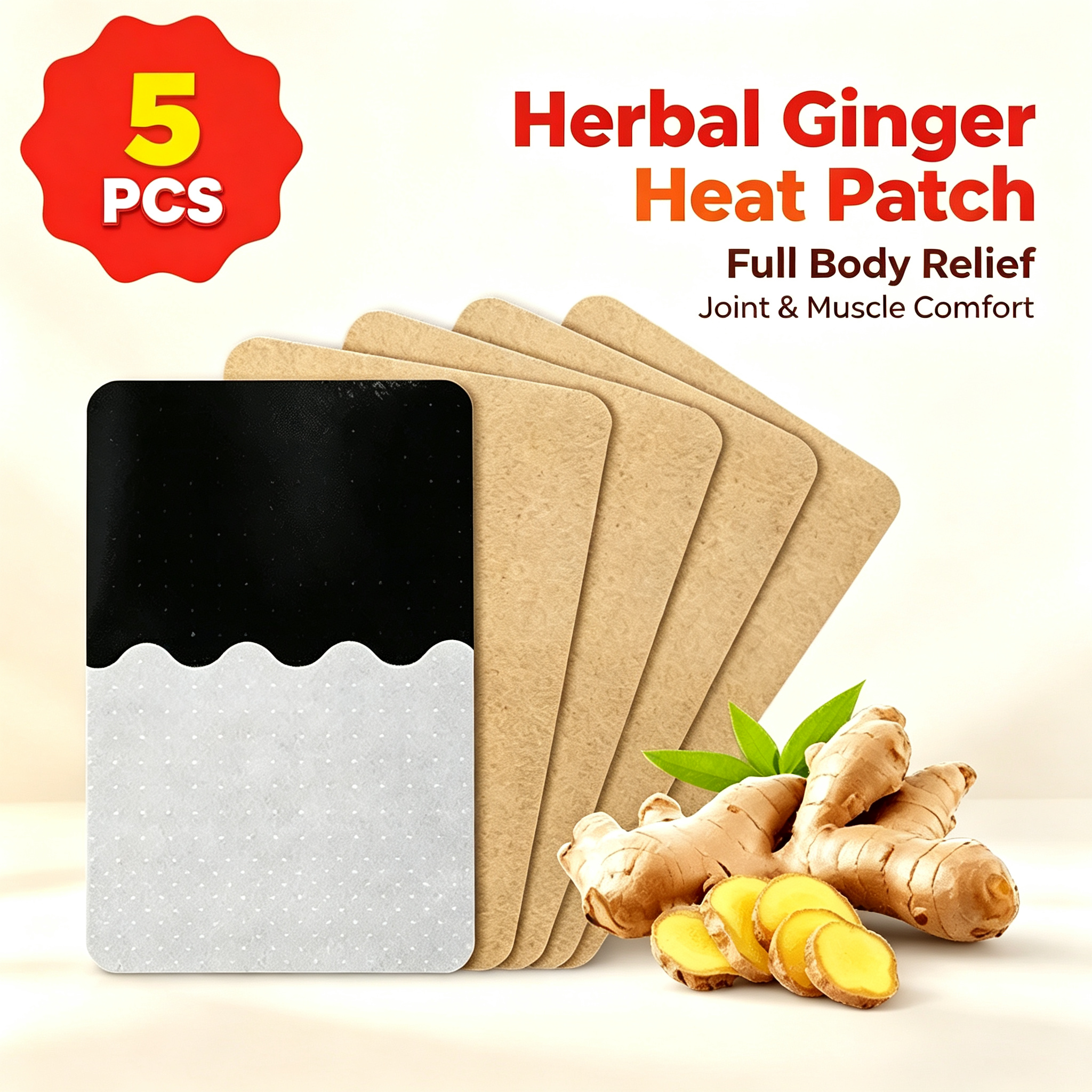 Herbal Pain Relief Ginger Patch – Natural Heat Therapy Moxibustion Plaster, Full Body Muscle & Joint Patch