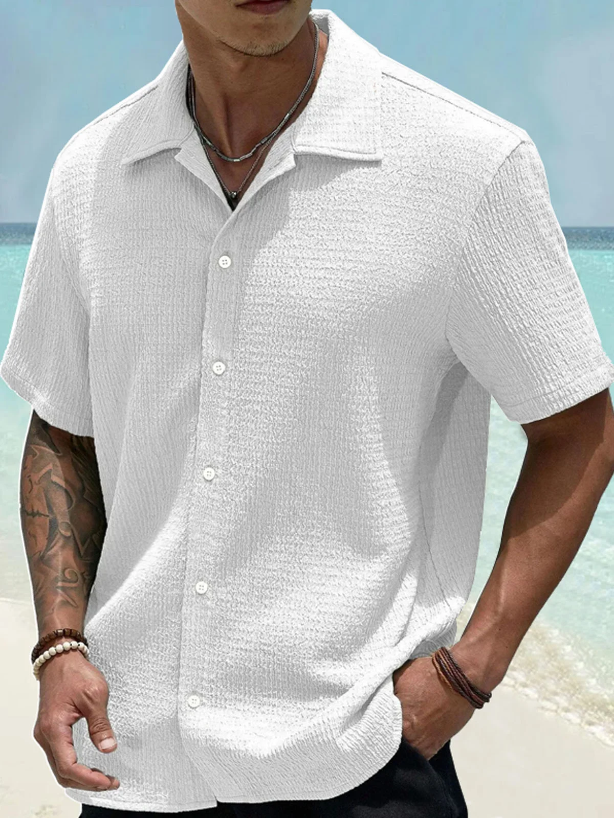 Cargks®Basic Casual Seersucker Men's Button Pocket Short Sleeve Shirt Big & Tall