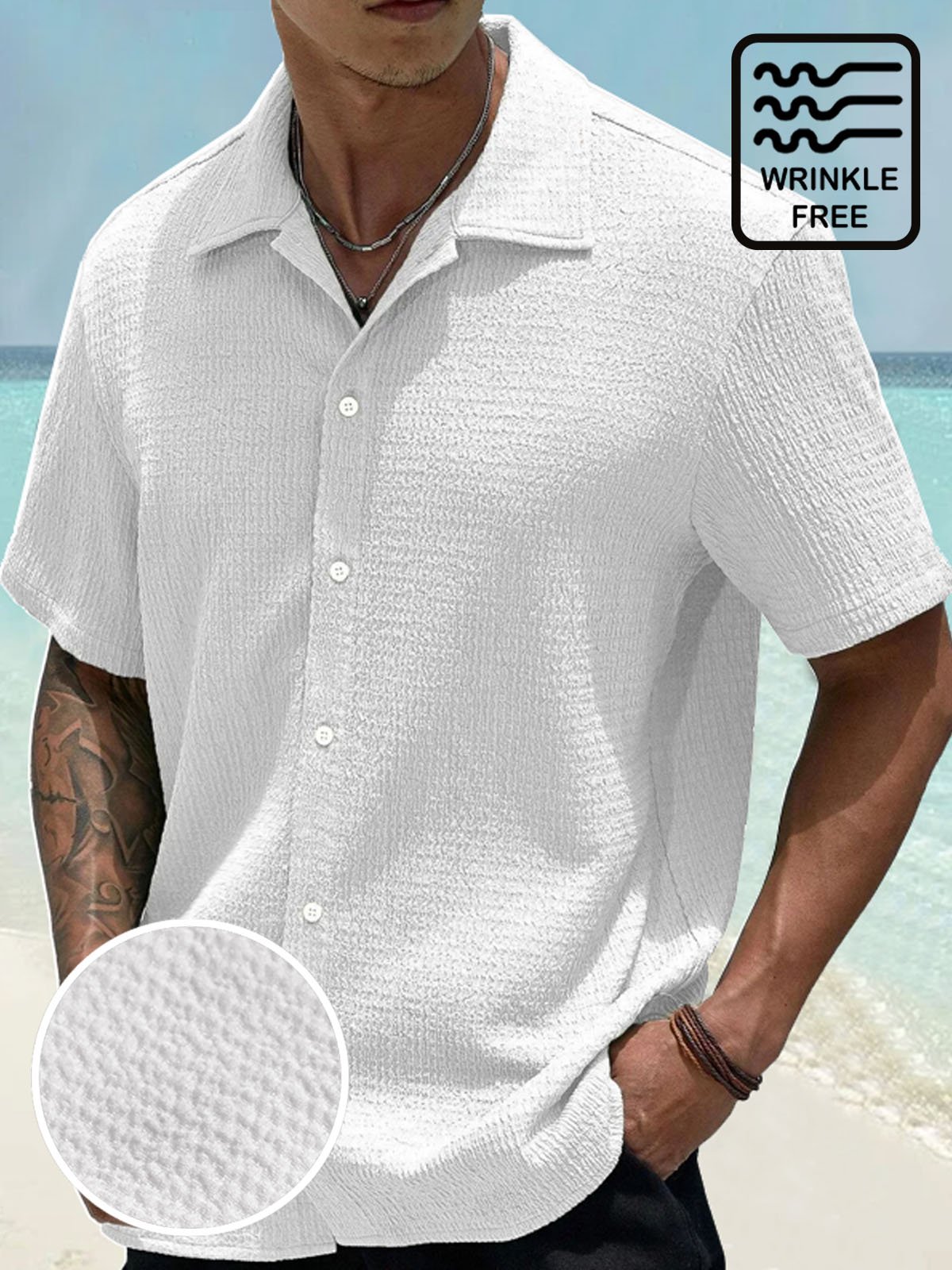 Cargks®Basic Casual Seersucker Men's Button Pocket Short Sleeve Shirt Big & Tall