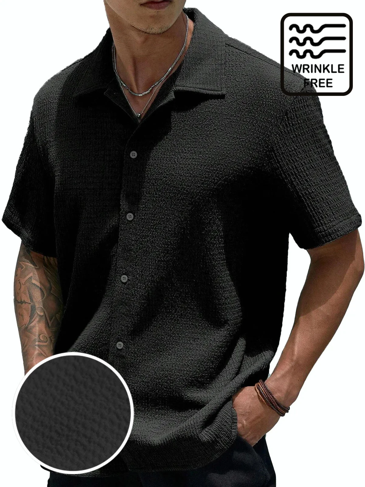 Cargks®Basic Casual Seersucker Men's Button Pocket Short Sleeve Shirt Big & Tall