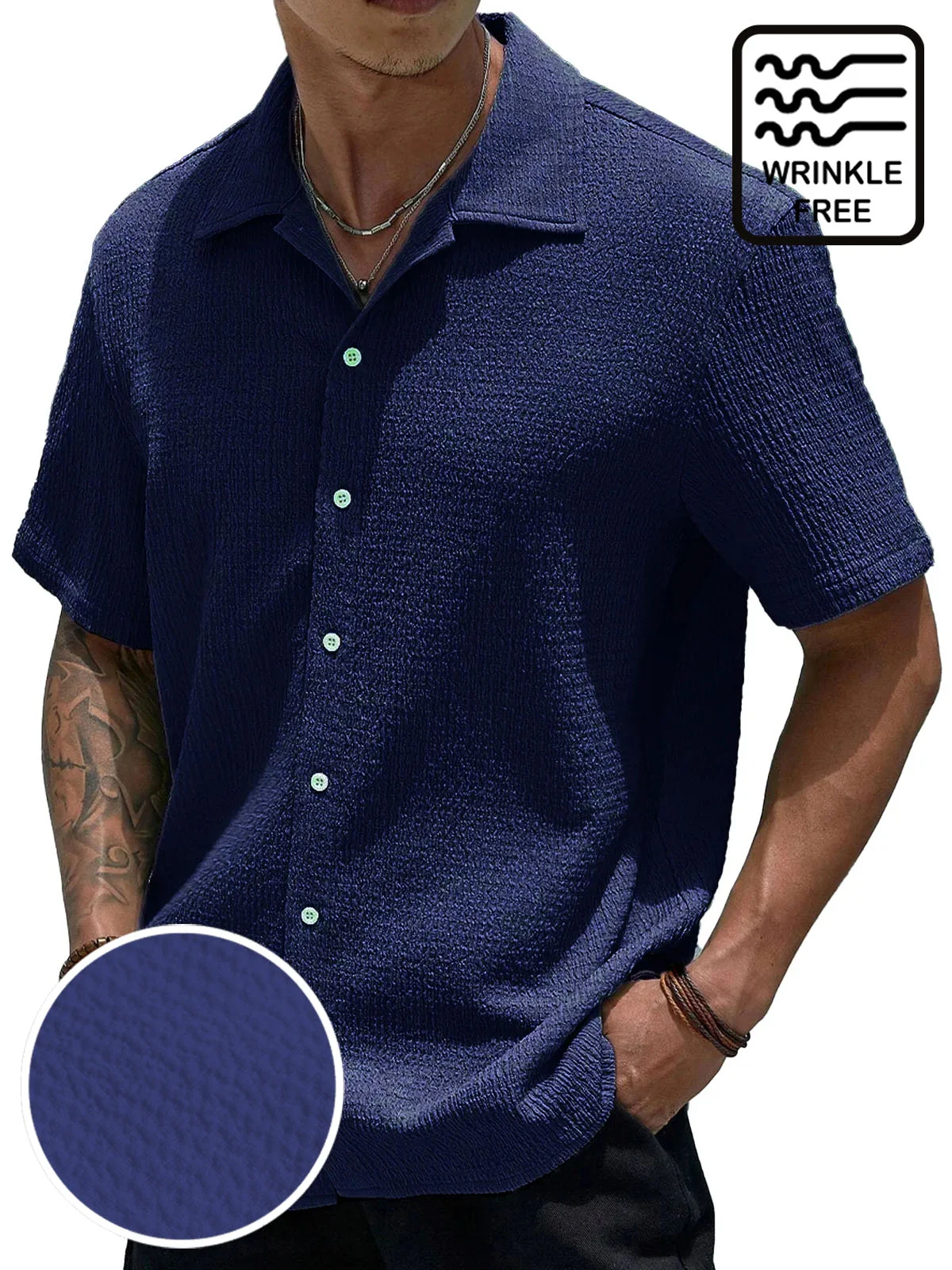 Cargks®Basic Casual Seersucker Men's Button Pocket Short Sleeve Shirt Big & Tall