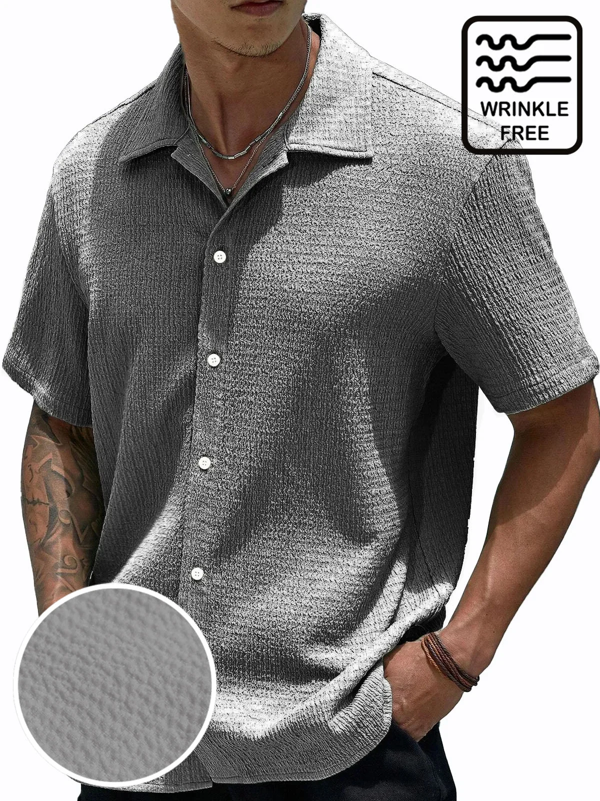 Cargks®Basic Casual Seersucker Men's Button Pocket Short Sleeve Shirt Big & Tall