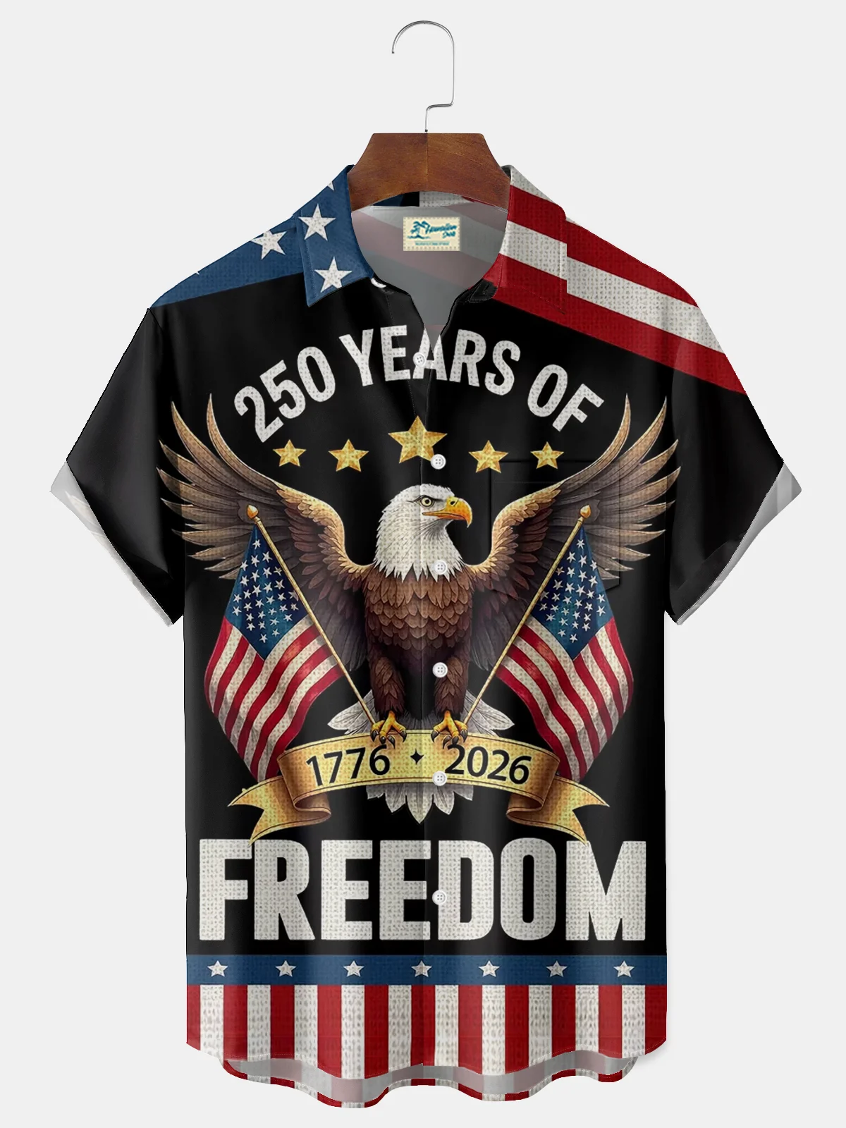 250th Anniversary American Flag Eagle Print Men's Button-Down Pocket Short-Sleeve Shirt (Big & Tall)