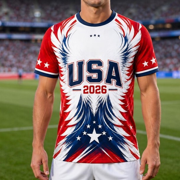 USA Eagle Star Wing Full Print Athletic Crew Neck Soccer Jersey for Men