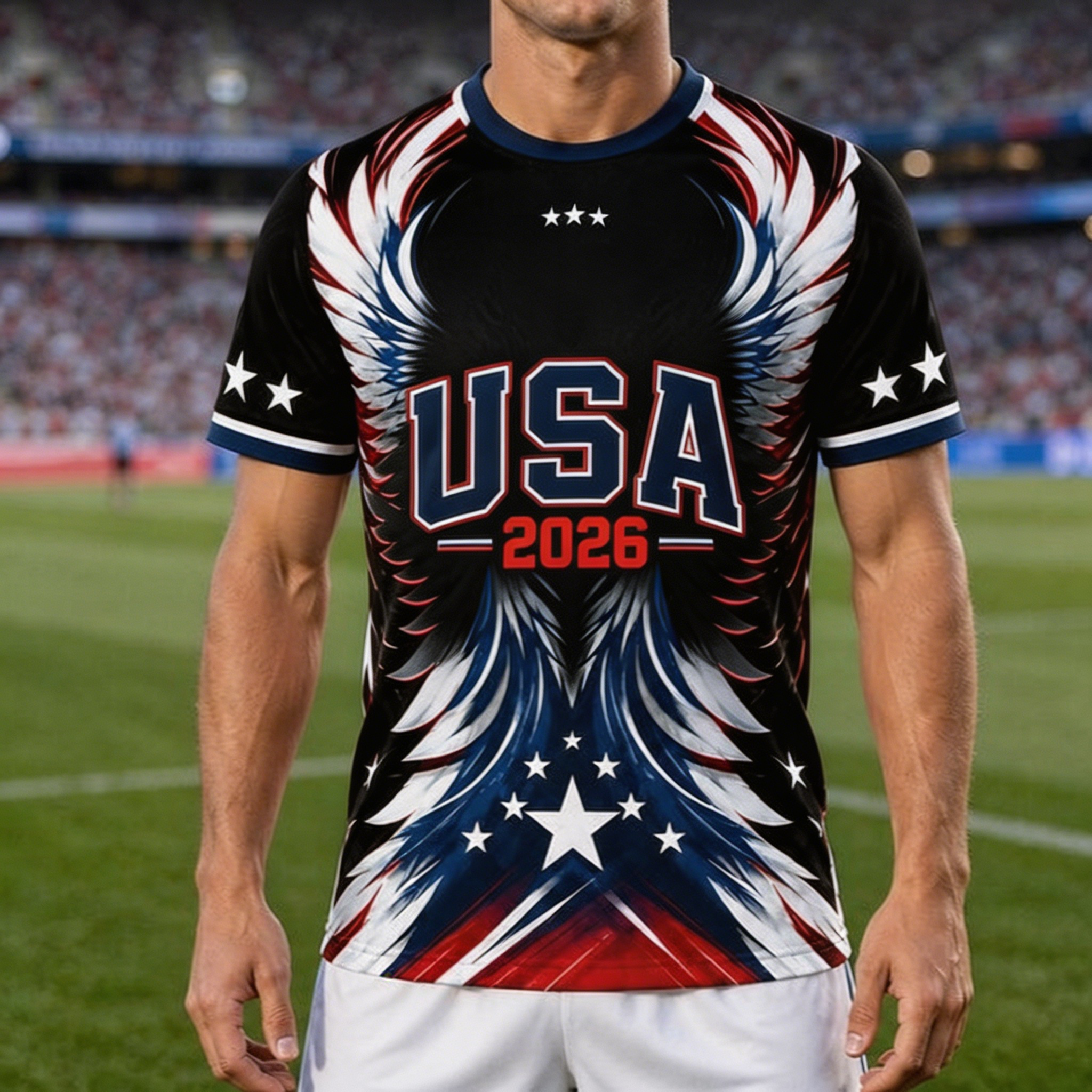 USA Eagle Star Wing Full Print Athletic Crew Neck Soccer Jersey for Men