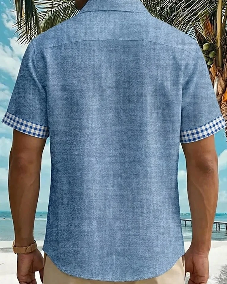 Cargks®Vintage Basic Plaid Print Men's Button Pocket Short Sleeve Shirt Big & Tall