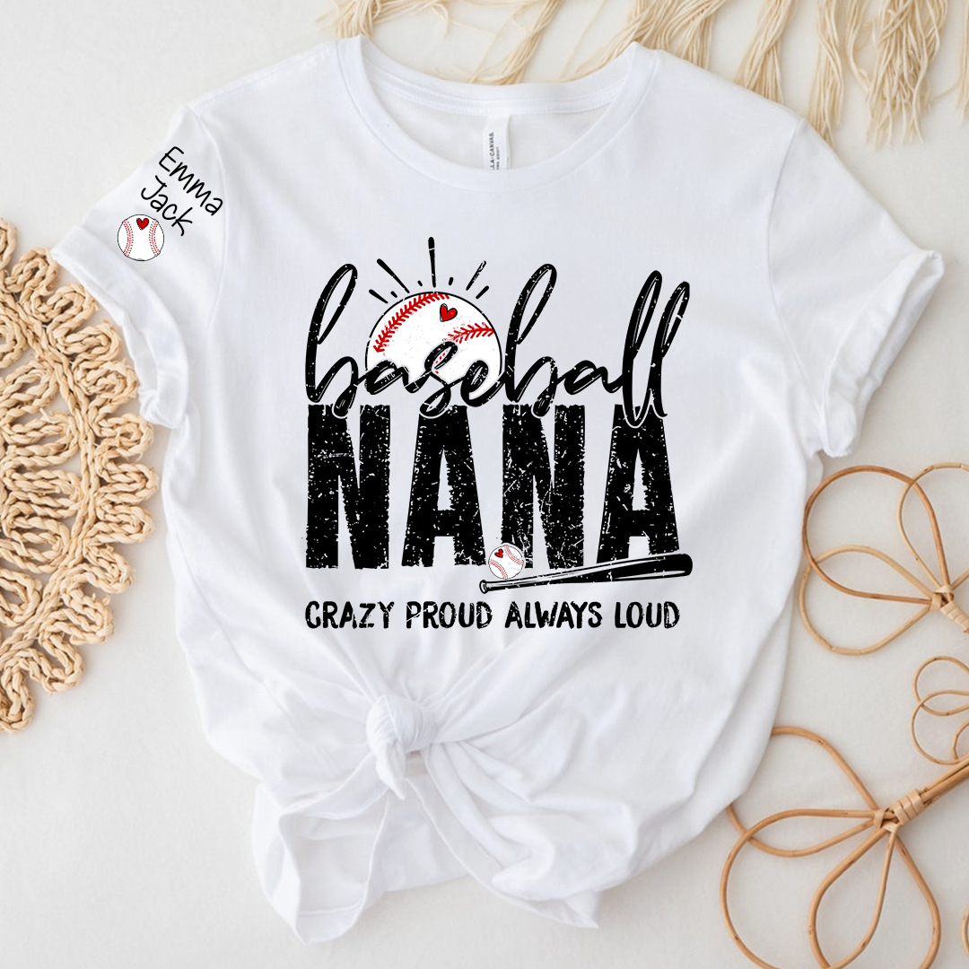 Custom Baseball Nana T-Shirt, Personalized Sports Grandma Tee for Game Day