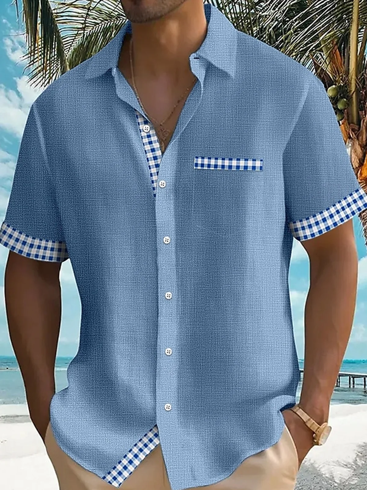Cargks®Vintage Basic Plaid Print Men's Button Pocket Short Sleeve Shirt Big & Tall