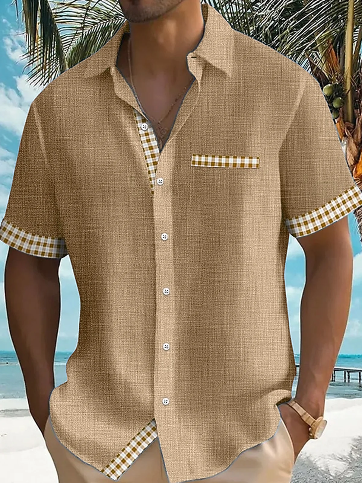 Cargks®Vintage Basic Plaid Print Men's Button Pocket Short Sleeve Shirt Big & Tall