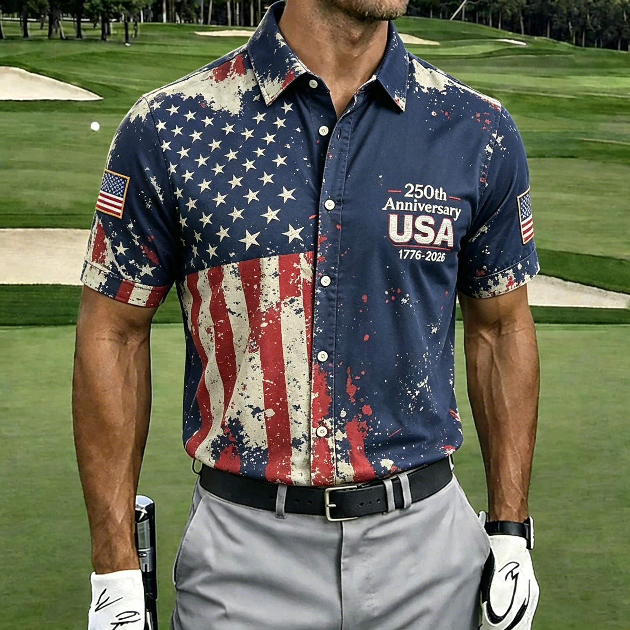 Men'S 250Th Anniversary Celebration Commemorative Printed Short Sleeve Shirt