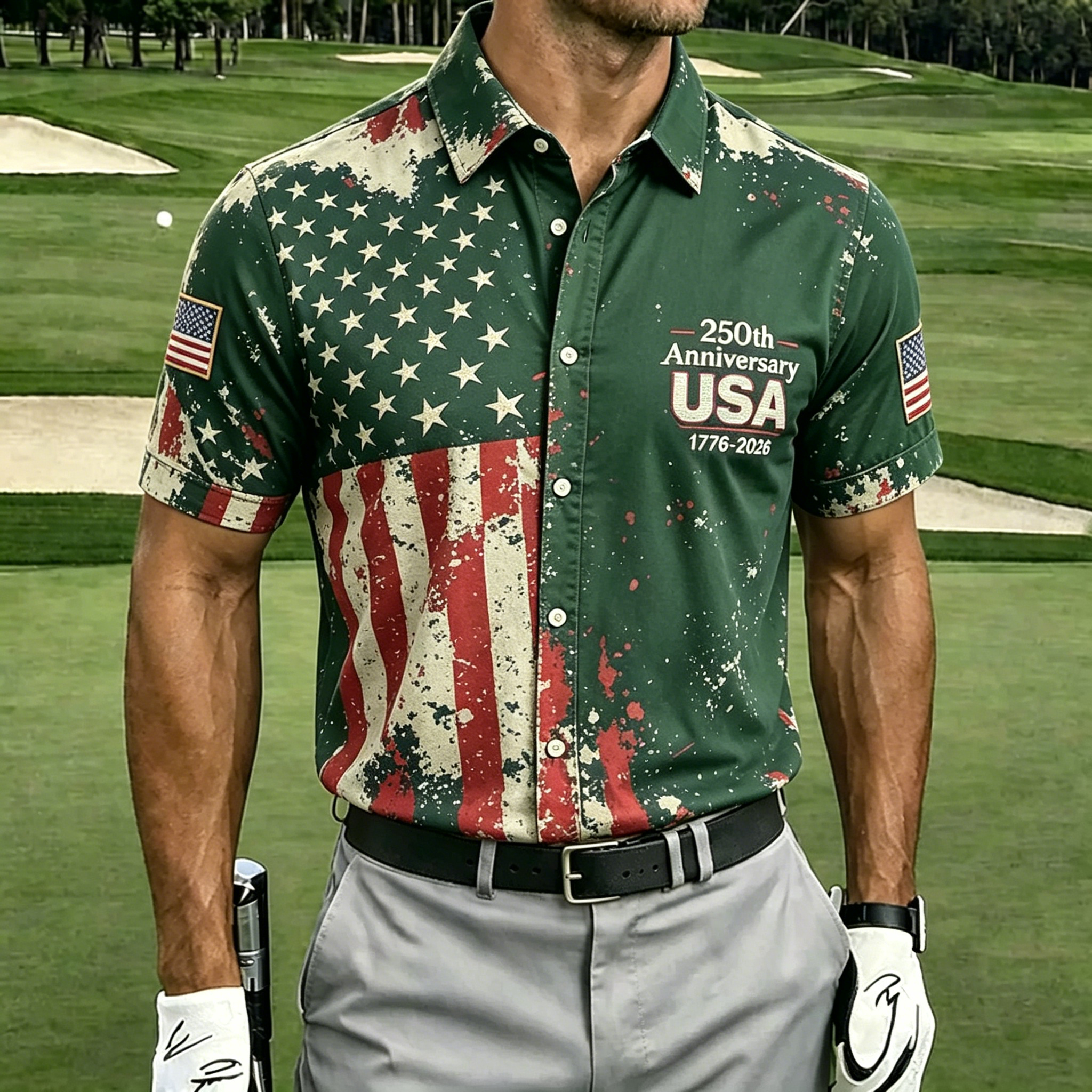 Men'S 250Th Anniversary Celebration Commemorative Printed Short Sleeve Shirt