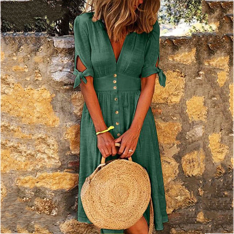 (S-5XL) Women's summer straight everyday long dresses with long sleeves