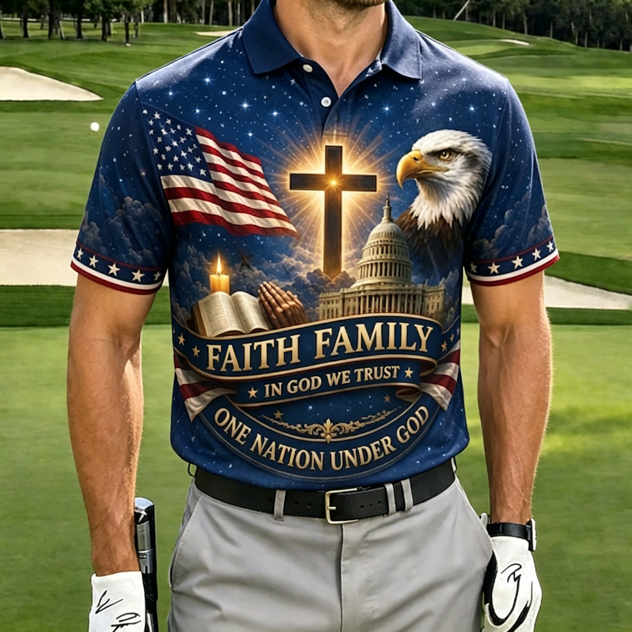 Christian Eagle Capitol Cross Red Men Athletic Golf Polo