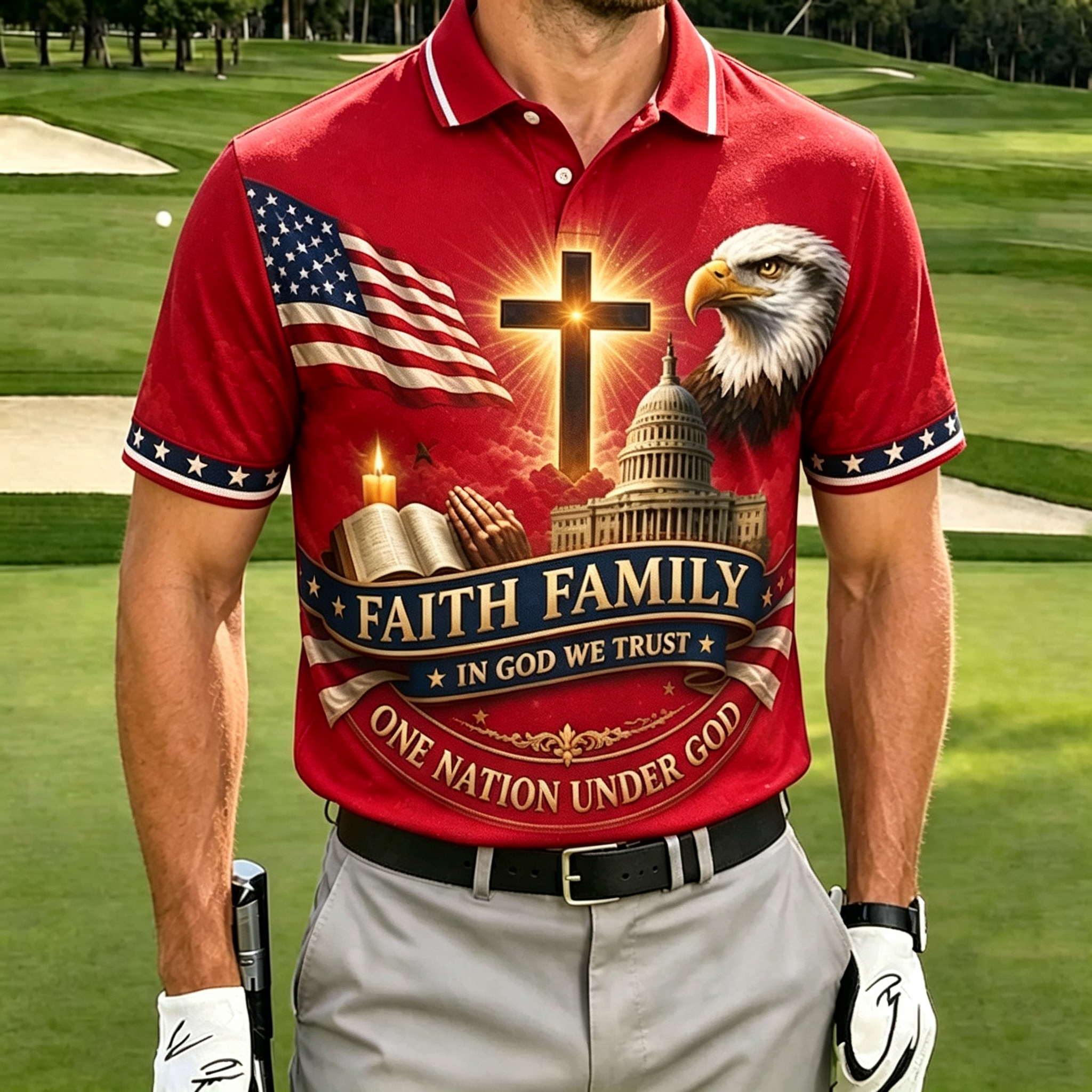 Christian Eagle Capitol Cross Red Men Athletic Golf Polo