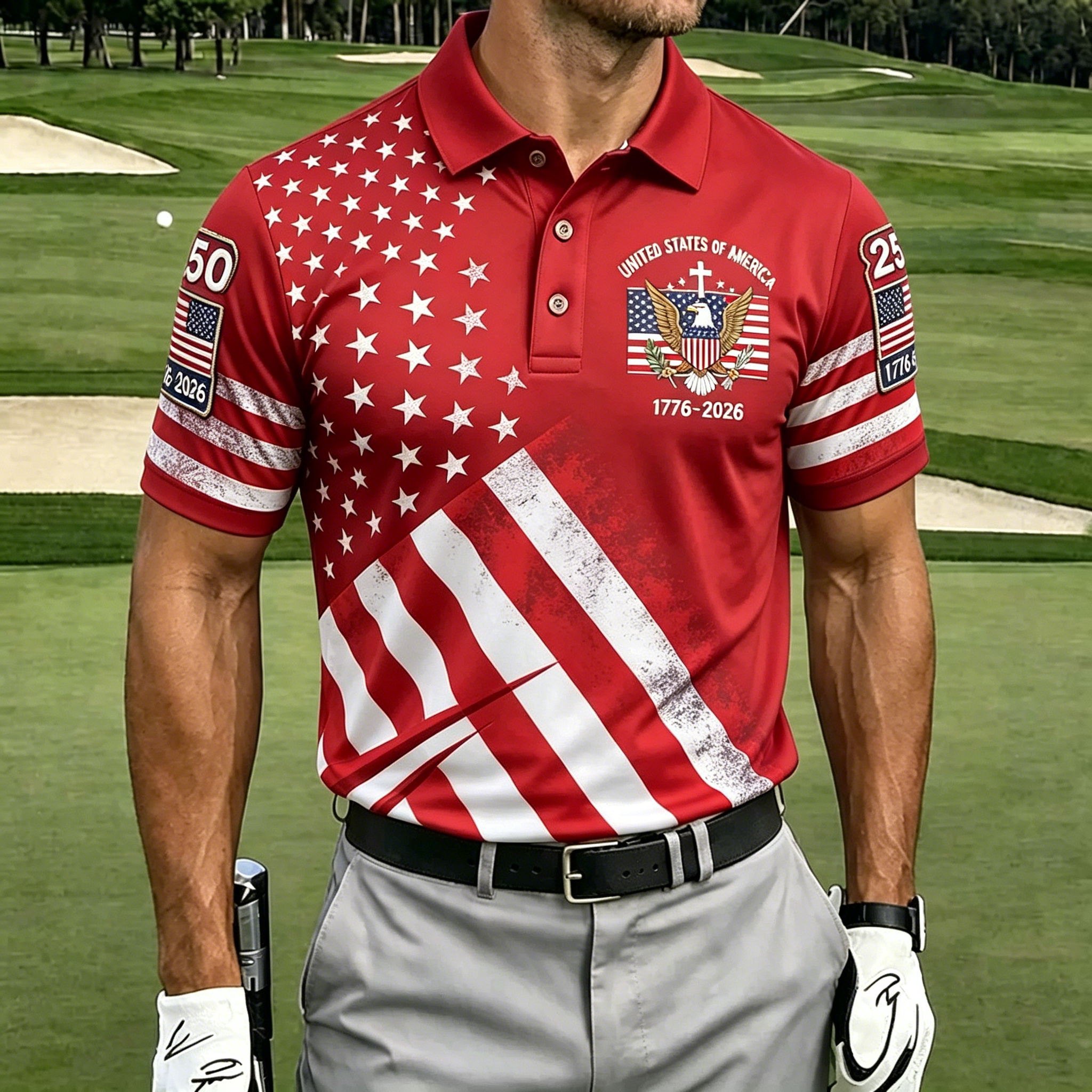 Patriotic Eagle USA Flag Print Collar Golf Polo Shirt for Men