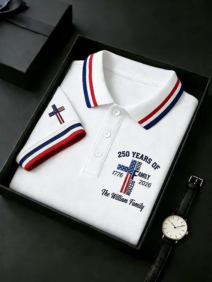250 Years of Faith & Family USA Custom Embroidered Polo Shirt