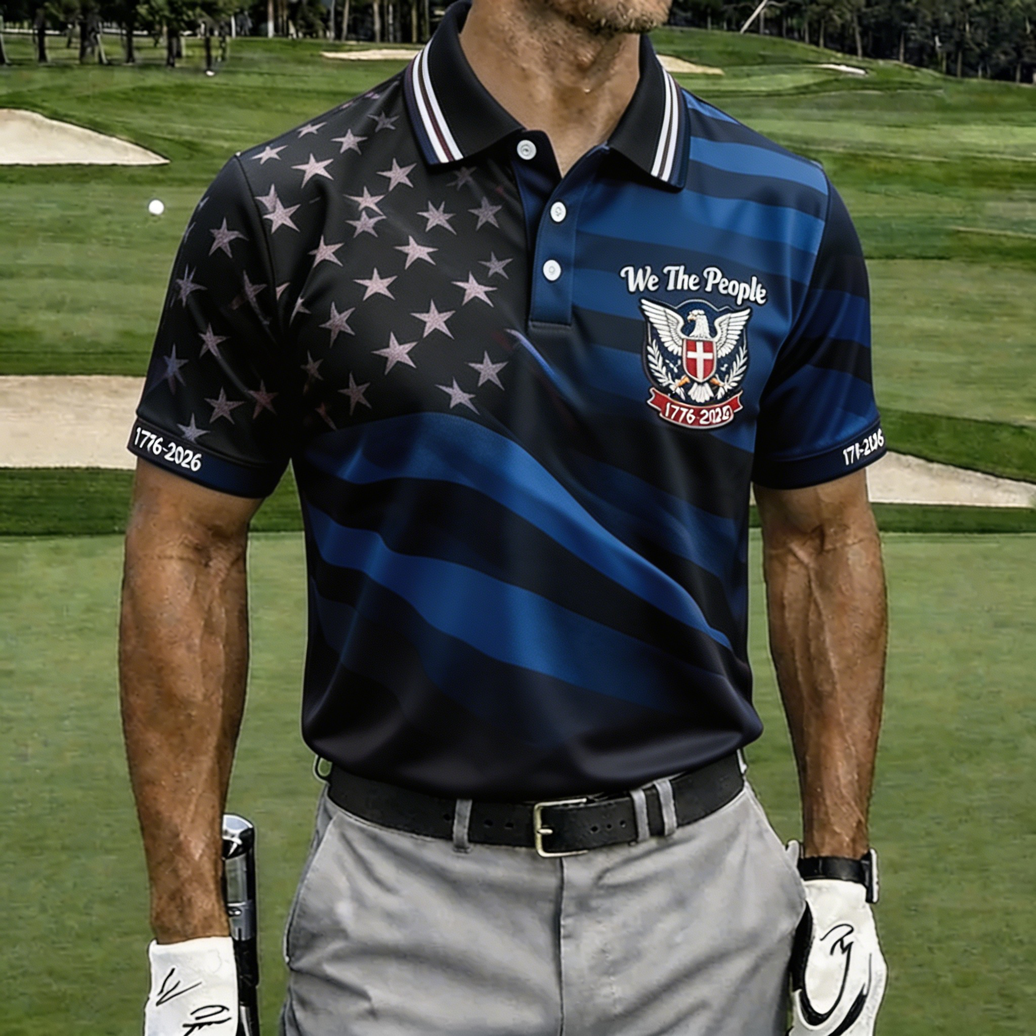 We The People 1776-2026 Patriotic Golf Polo Shirt