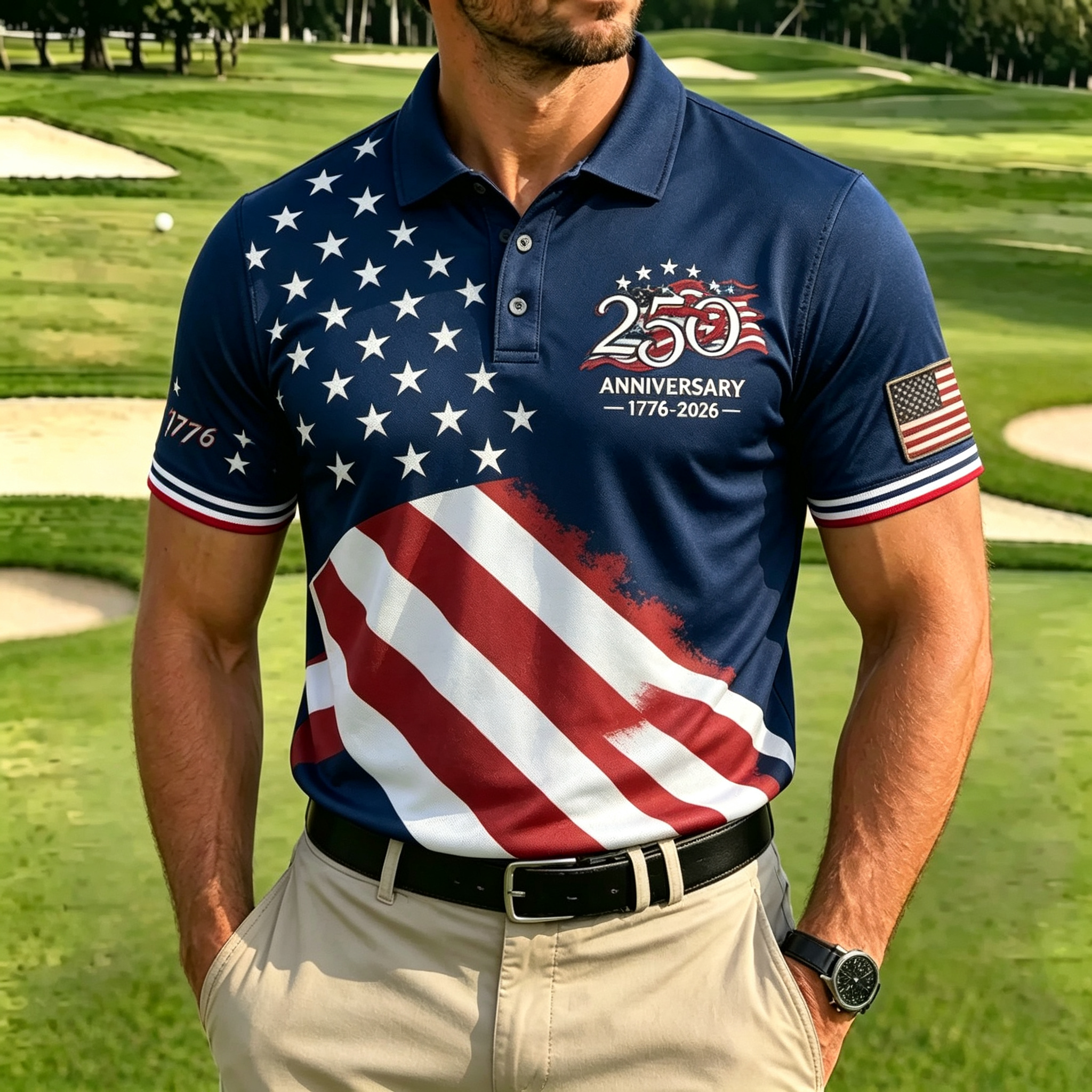 Anniversary Vintage Flag Golf Performance Polo Shirt