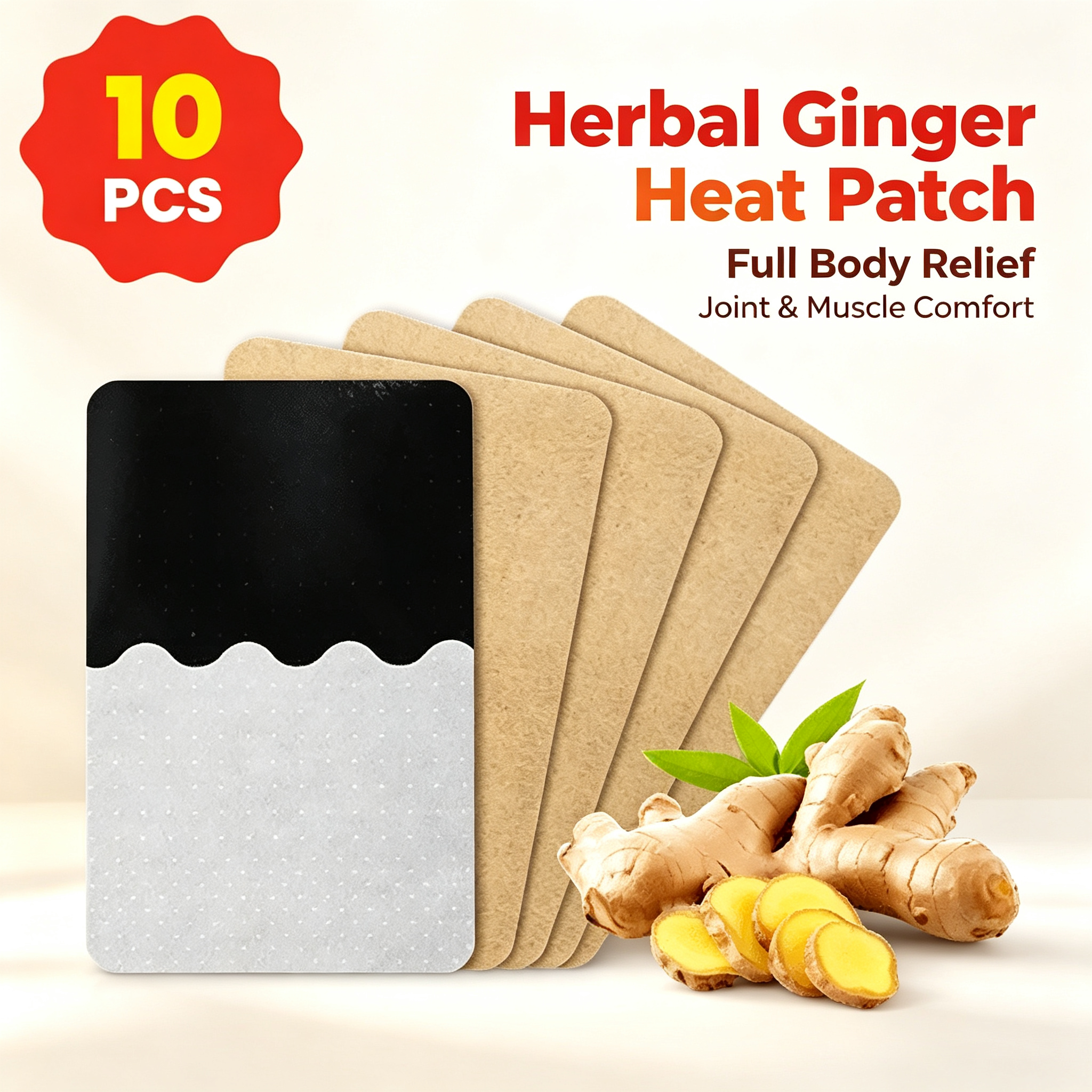 Herbal Pain Relief Ginger Patch – Natural Heat Therapy Moxibustion Plaster, Full Body Muscle & Joint Patch