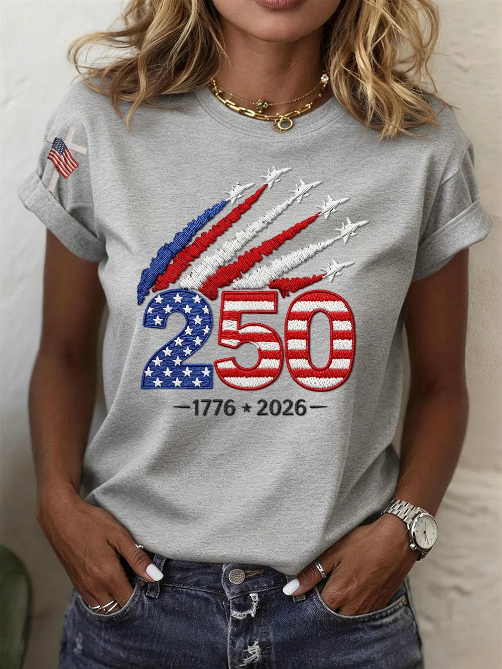 [Copy]Women's USA 250th Anniversary Patriotic T-Shirt, 1776-2026 Flag Print Tee
