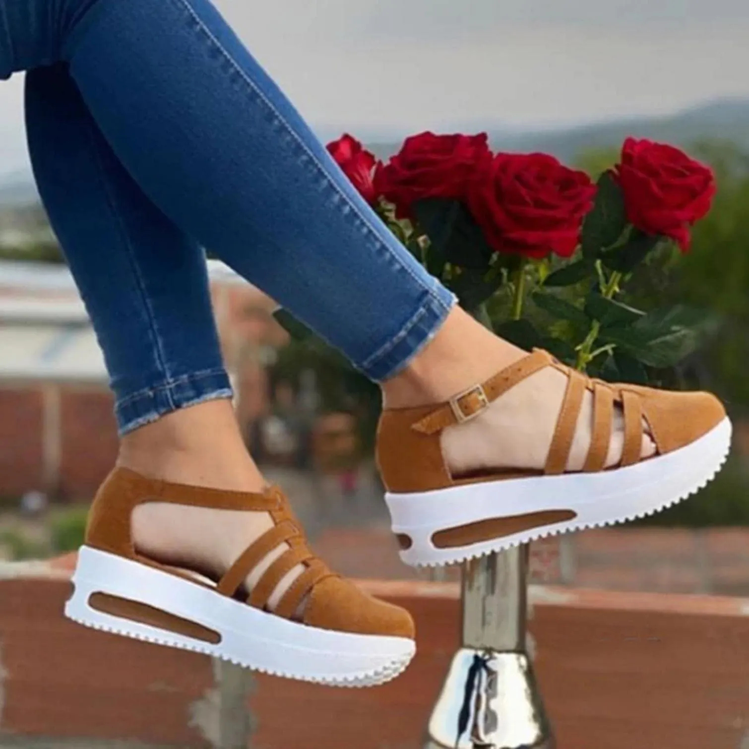 Grishay Women Sandals Casual Thick Bottom Comfortable Mid Heels Sandals