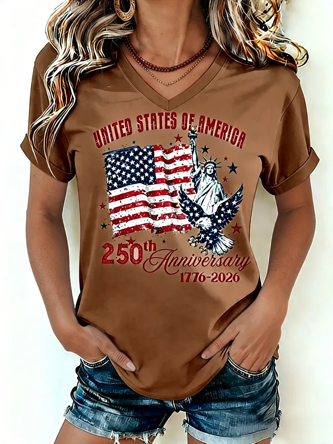 250th Anniversary Patriotic Printed Casual Ladies Short Sleeve Tee